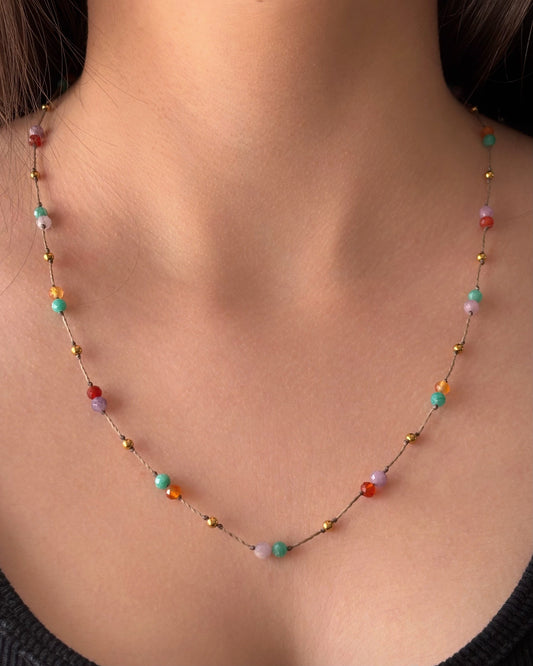 Collier PRIA LONG - Amazonite, Lépidolite & Cornaline