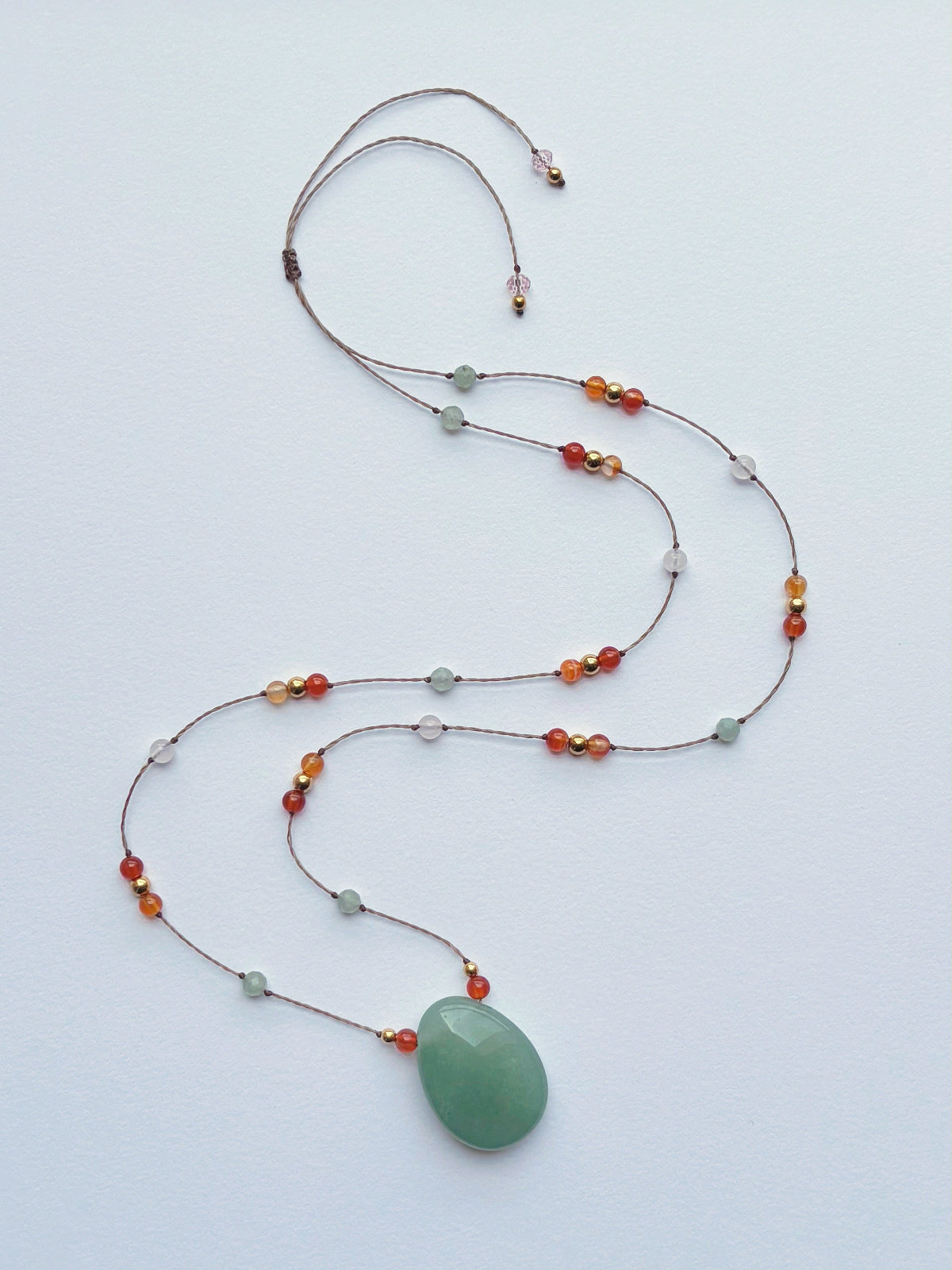 Collier LUMA Aventurine Verte - Cornaline & Quartz Rose