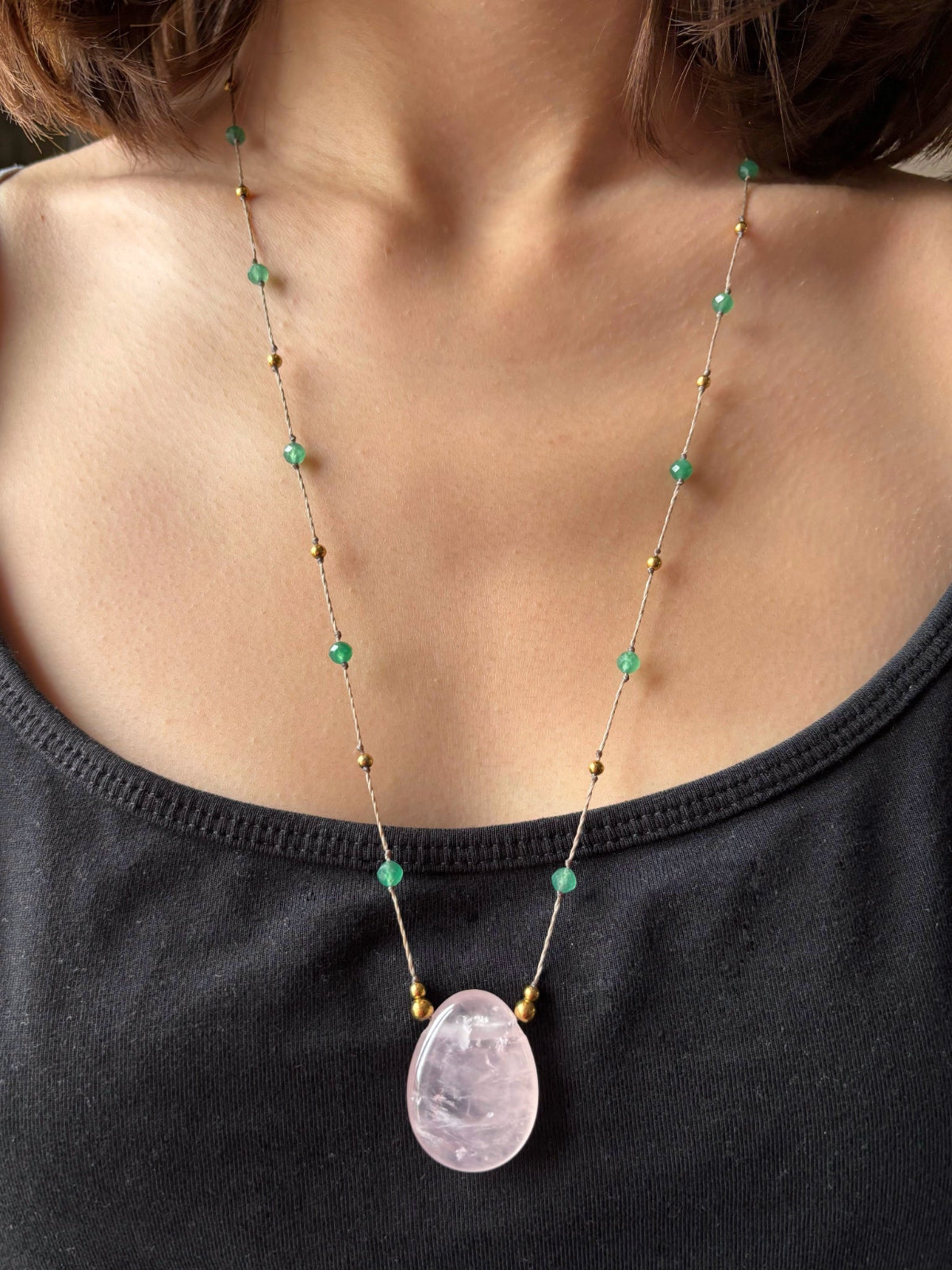 Collier LUMA Quartz Rose - Aventurine Verte