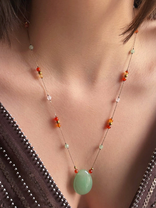 Collier LUMA Aventurine Verte - Cornaline & Quartz Rose