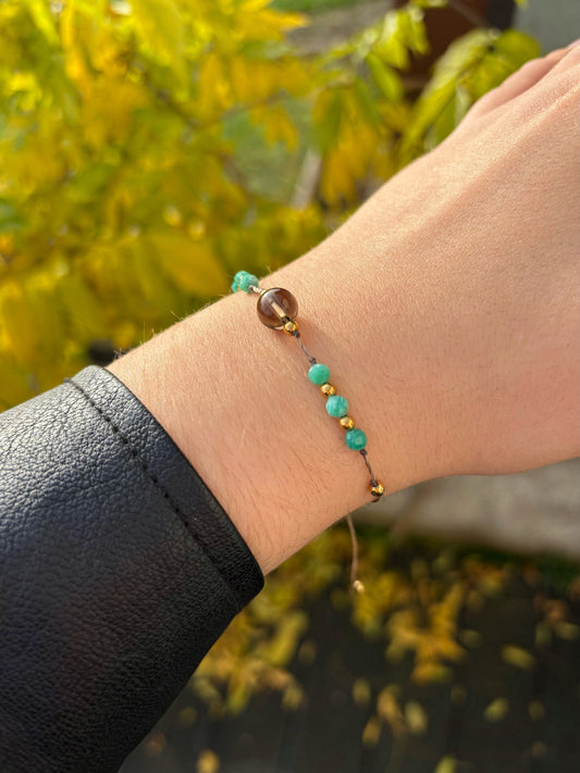Bracelet AVA Cristal de roche fumé - Amazonite