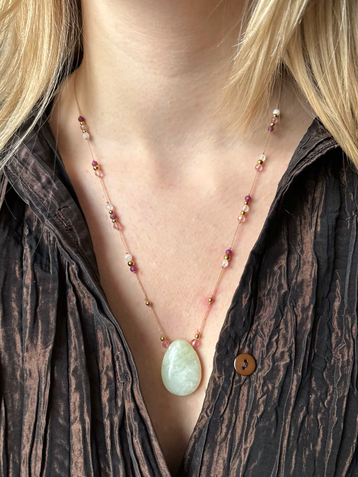 Collier LUMA Jade de Chine - Rubis, Quartz Rose & Quartz Fraise