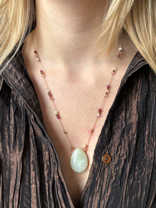 Collier LUMA Jade de Chine - Rubis, Quartz Rose & Quartz Fraise