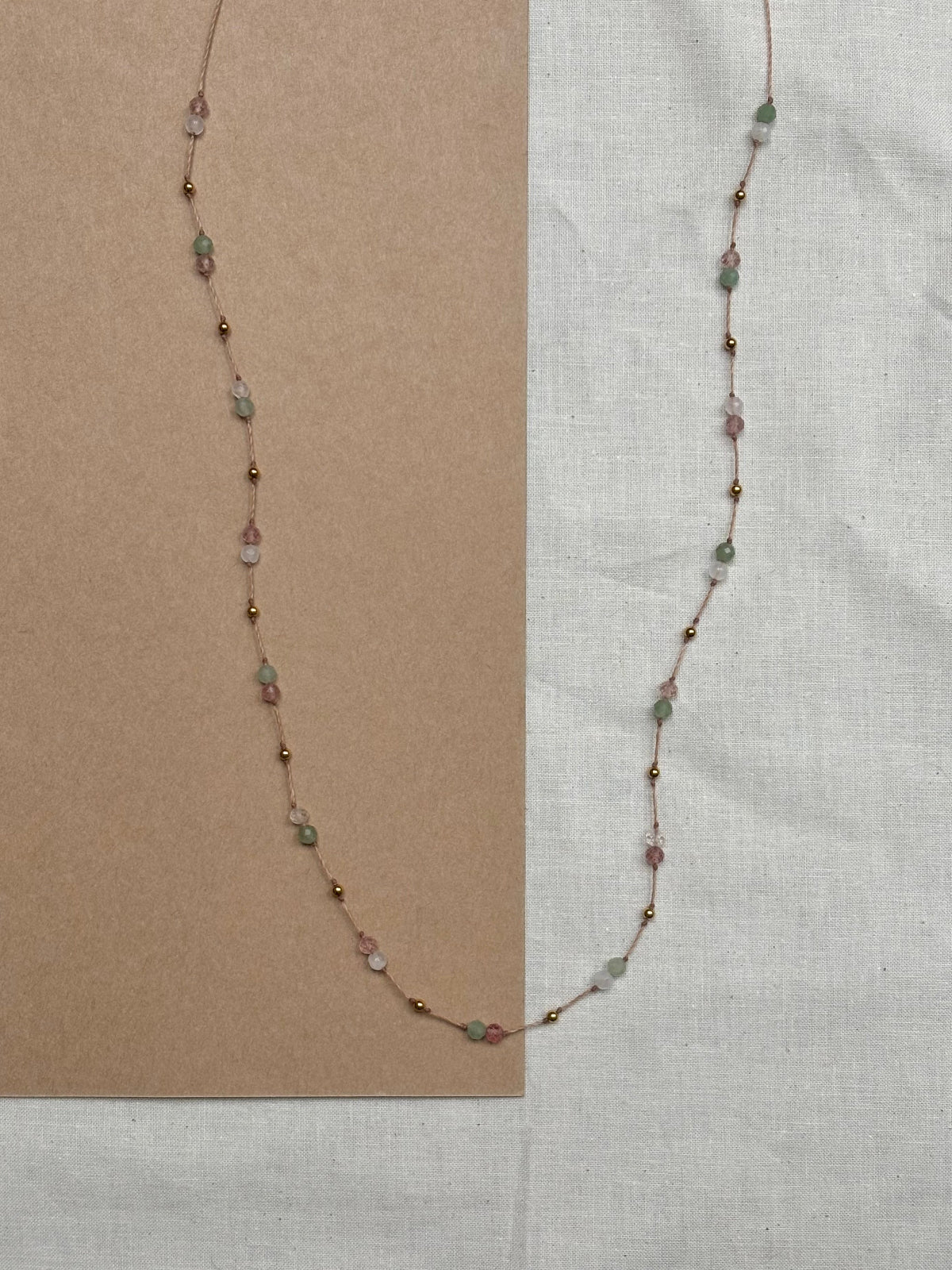 Collier PRIA LONG - Aventurine Verte, Quartz Rose & Quartz Fraise