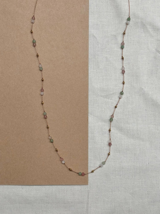 Collier PRIA LONG - Aventurine Verte, Quartz Rose & Quartz Fraise