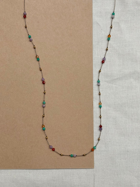 Collier PRIA LONG - Amazonite, Lépidolite & Cornaline